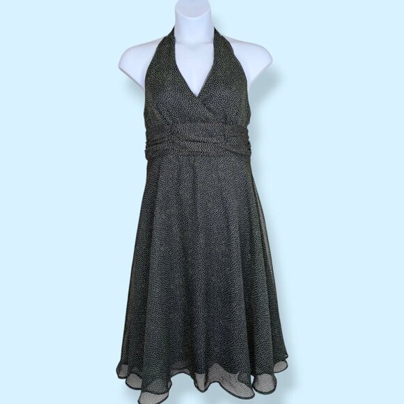Connected Apparel Black Polka Dot Halter Dress - Picture 1 of 8